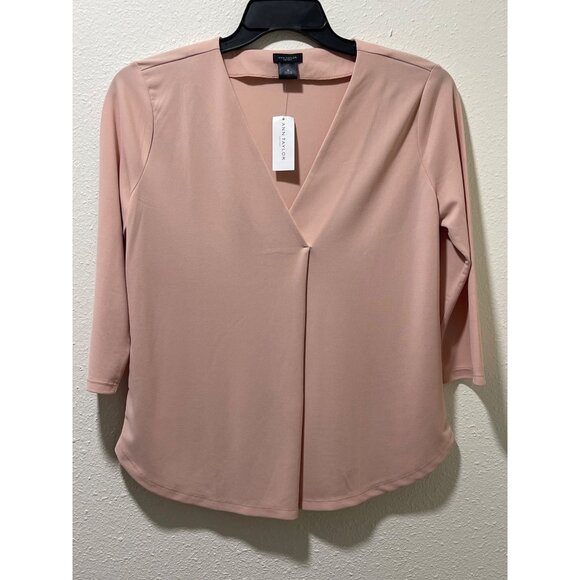 Ann Taylor Factory Blush V Neck Blouse Womens Medium 3/4 Sleeve NWT - Picture 7 of 13